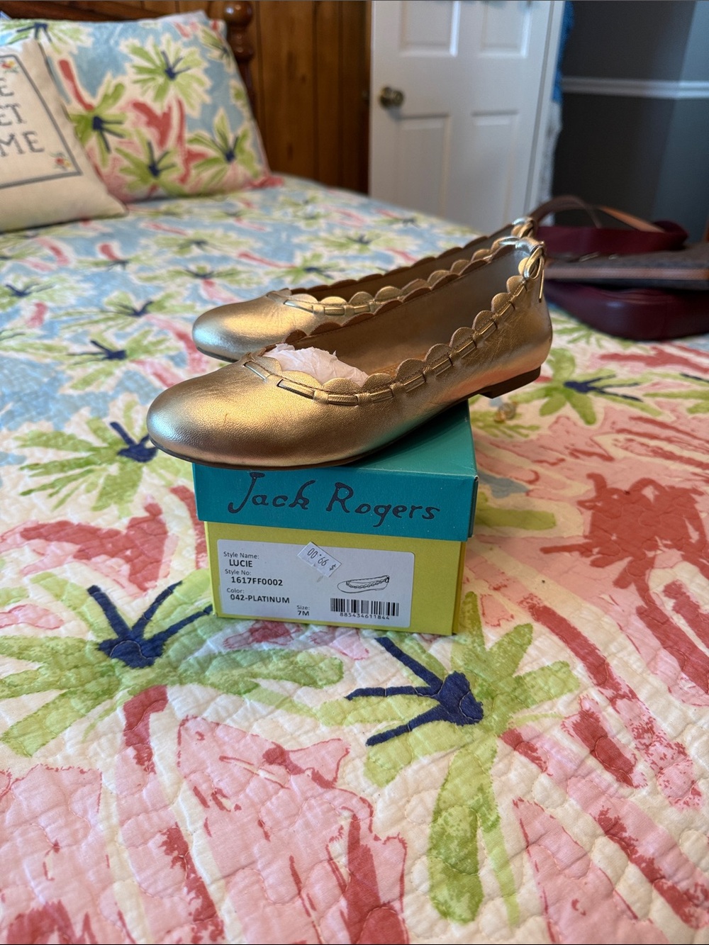 EUC Jack Rogers Lucie Metallic Platinum Scalloped Ballet Flats size 7
